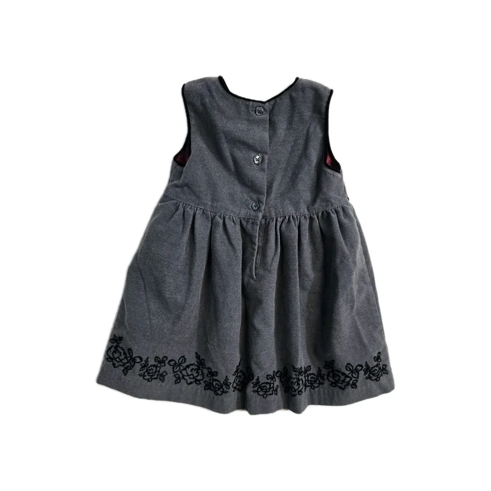 Vintage Gymboree Girls Dress Gray Sleeveless 18-24 Months Flowers Trim 2002